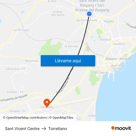 Sant Vicent Centre to Torrellano map
