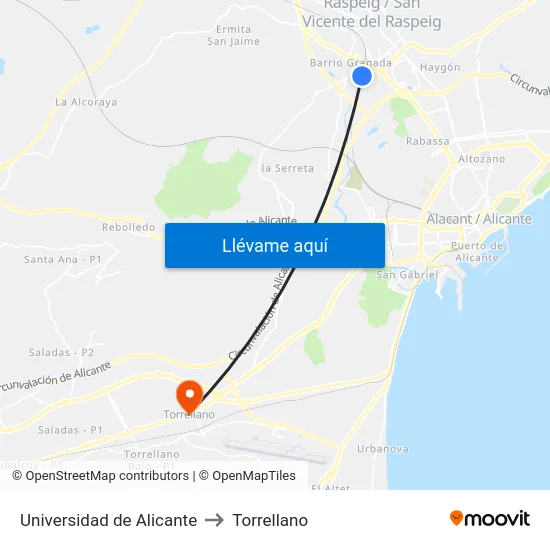 Universidad de Alicante to Torrellano map