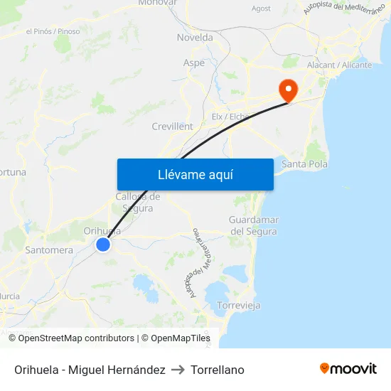 Orihuela - Miguel Hernández to Torrellano map