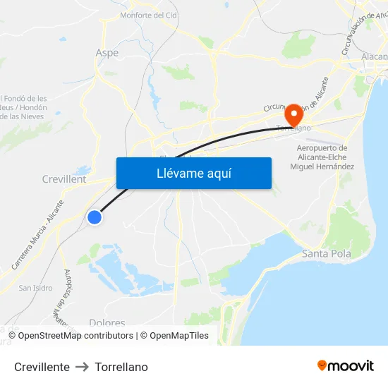 Crevillente to Torrellano map