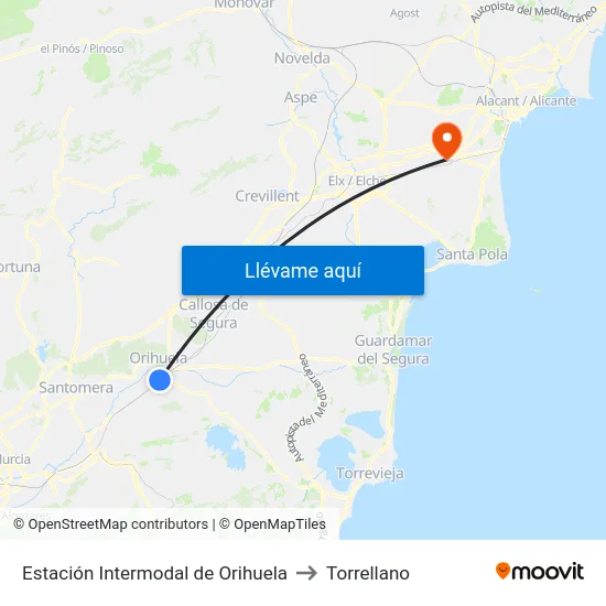 Estación Intermodal de Orihuela to Torrellano map