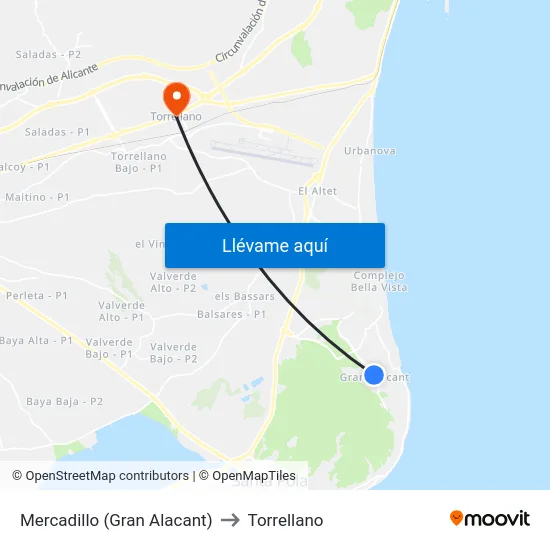 Mercadillo (Gran Alacant) to Torrellano map
