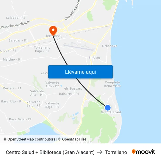 Centro Salud + Biblioteca (Gran Alacant) to Torrellano map