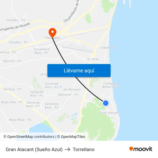 Gran Alacant  (Sueño Azul) to Torrellano map