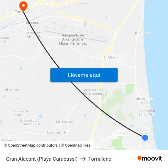 Gran Alacant (Playa Carabassi) to Torrellano map