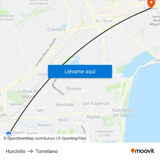 Hurchillo to Torrellano map