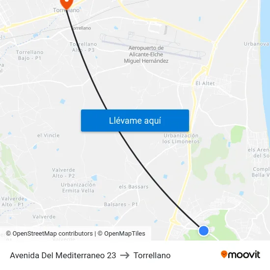 Avenida Del Mediterraneo 23 to Torrellano map