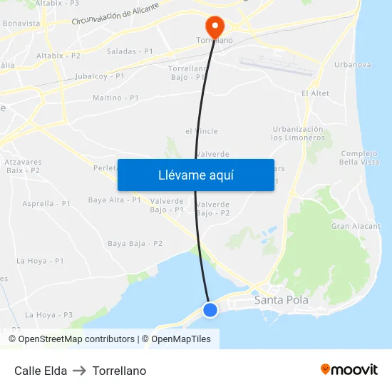 Calle Elda to Torrellano map