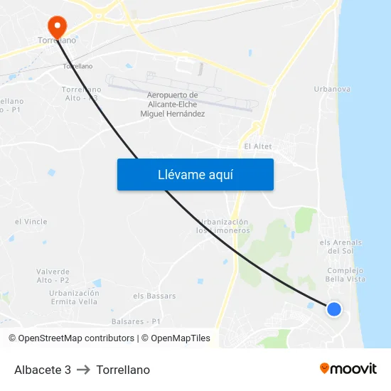 Albacete 3 to Torrellano map