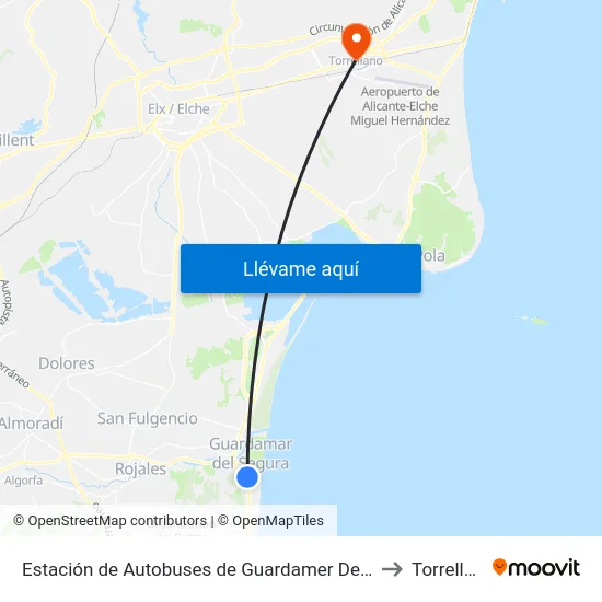 Estación de Autobuses de Guardamer Del Segura to Torrellano map