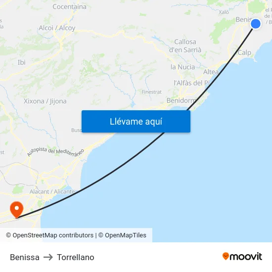 Benissa to Torrellano map