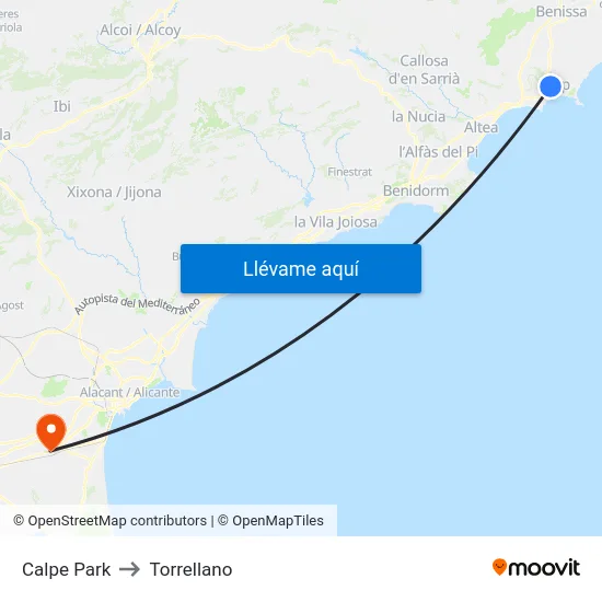 Calpe Park to Torrellano map