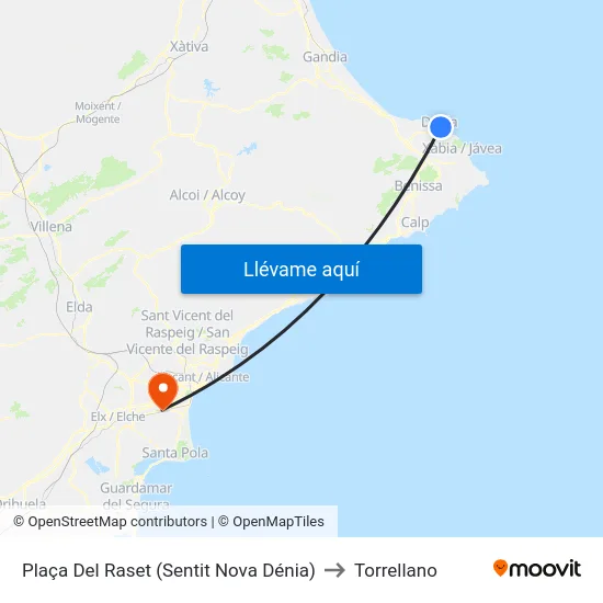 Plaça Del Raset (Sentit Nova Dénia) to Torrellano map