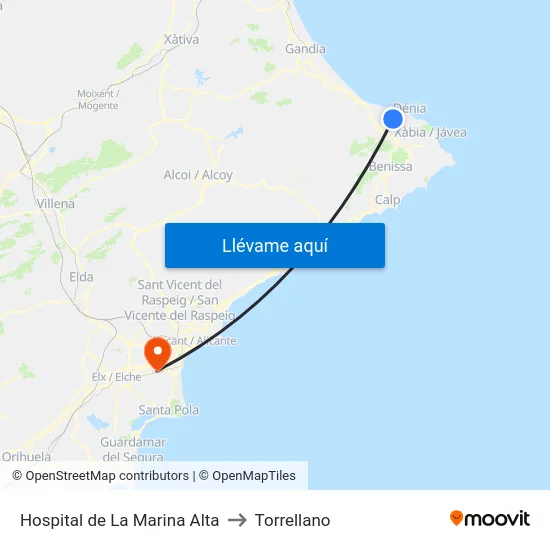 Hospital de La Marina Alta to Torrellano map