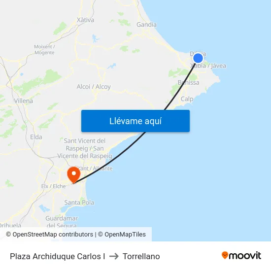 Plaza Archiduque Carlos I to Torrellano map