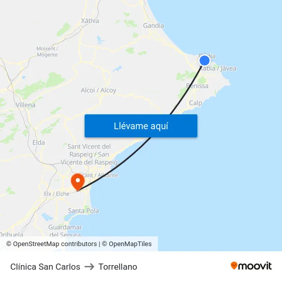 Clínica San Carlos to Torrellano map