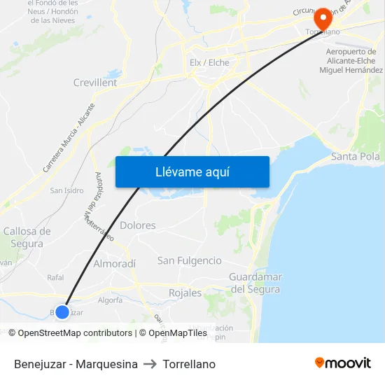 Benejuzar - Marquesina to Torrellano map