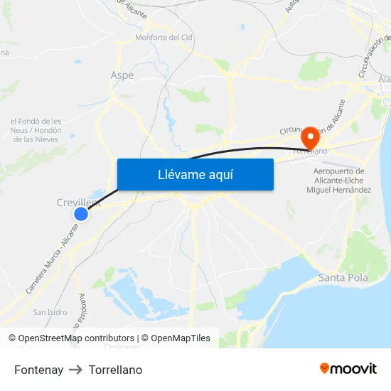 Fontenay to Torrellano map