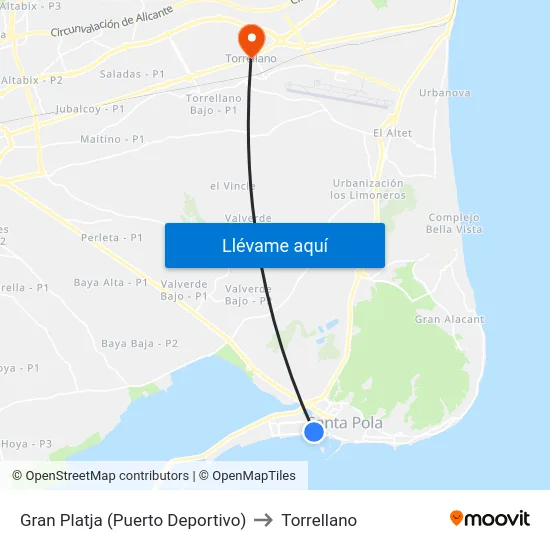 Gran Platja (Puerto Deportivo) to Torrellano map