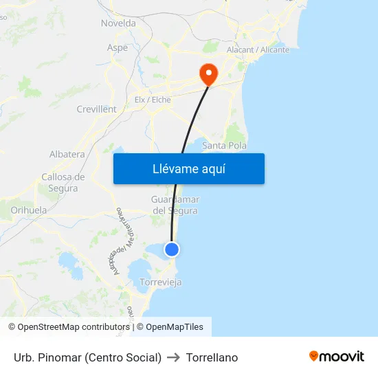 Urb. Pinomar (Centro Social) to Torrellano map