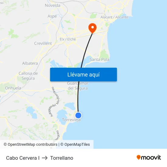 Cabo Cervera I to Torrellano map