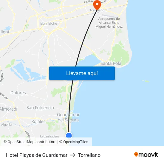 Hotel Playas de Guardamar to Torrellano map