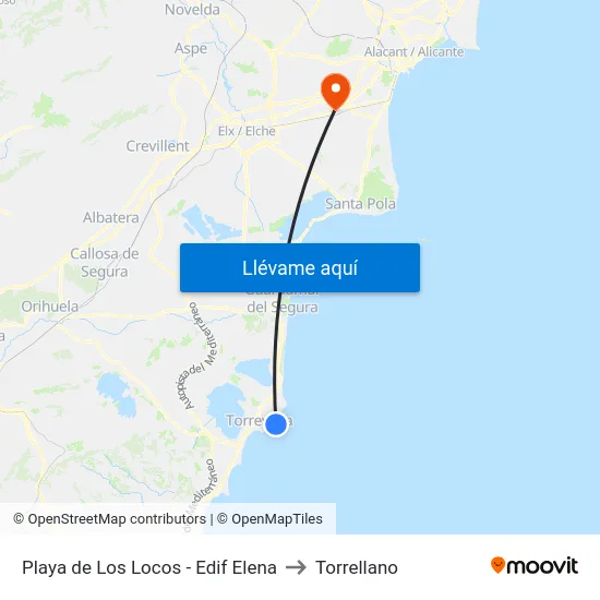 Playa de Los Locos - Edif Elena to Torrellano map