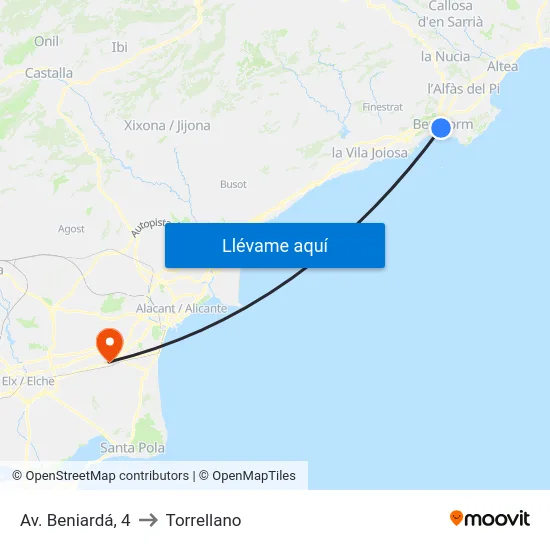 Av. Beniardá, 4 to Torrellano map