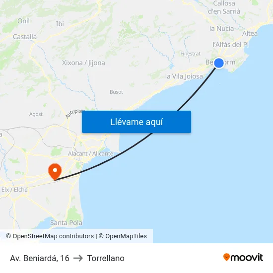 Av. Beniardá, 16 to Torrellano map