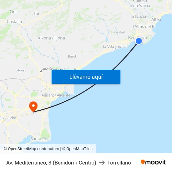 Av. Mediterráneo, 3 (Benidorm Centro) to Torrellano map