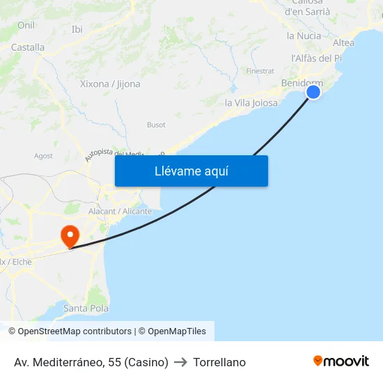 Av. Mediterráneo, 55 (Casino) to Torrellano map