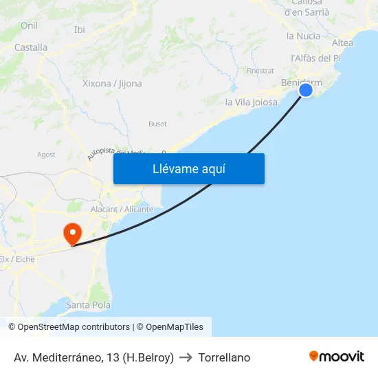 Av. Mediterráneo, 13 (H.Belroy) to Torrellano map