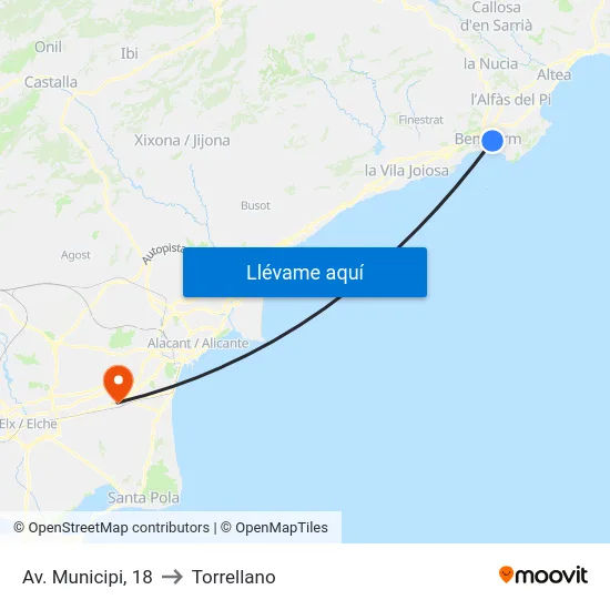 Av. Municipi, 18 to Torrellano map
