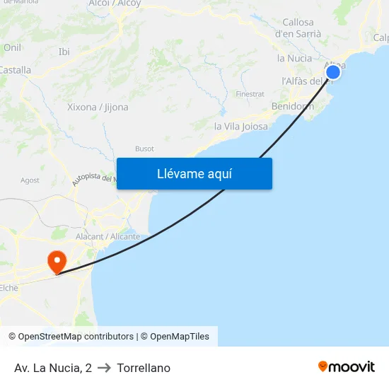 Av. La Nucia, 2 to Torrellano map