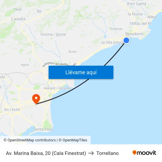 Av. Marina Baixa, 20 (Cala Finestrat) to Torrellano map