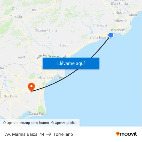Av. Marina Baixa, 44 to Torrellano map