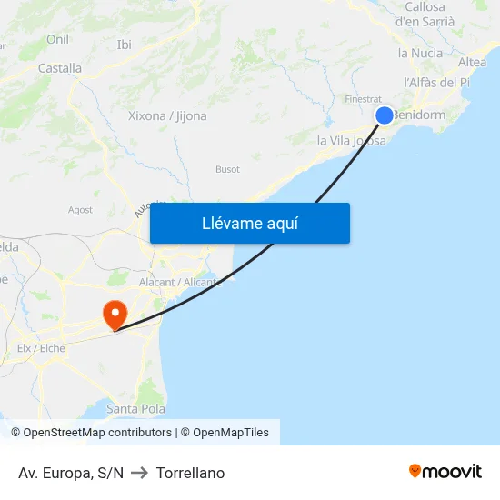 Av. Europa, S/N to Torrellano map