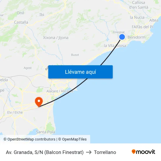 Av. Granada, S/N (Balcon Finestrat) to Torrellano map
