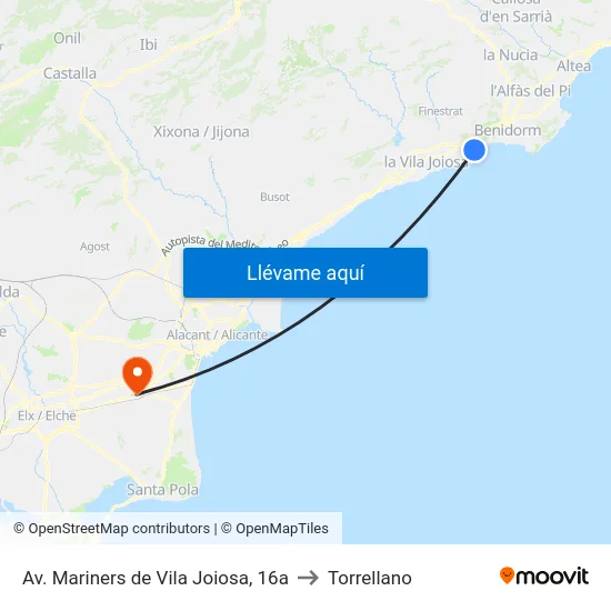 Av. Mariners de Vila Joiosa, 16a to Torrellano map
