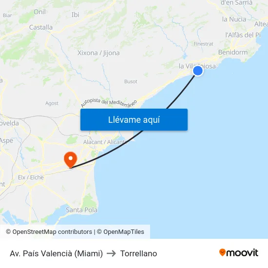 Av. País Valencià (Miami) to Torrellano map