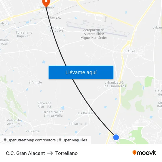 C.C. Gran Alacant to Torrellano map