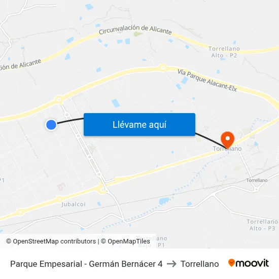 Parque Empesarial -  Germán Bernácer 4 to Torrellano map