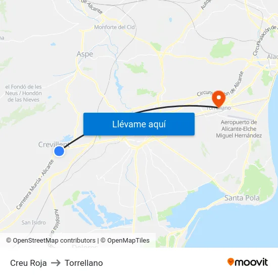 Creu Roja to Torrellano map