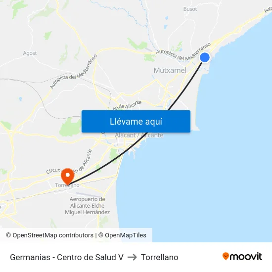 Germanias - Centro de Salud V to Torrellano map