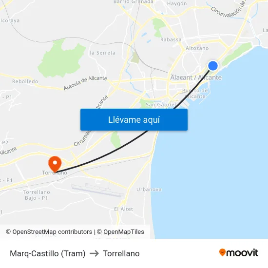 Marq-Castillo (Tram) to Torrellano map