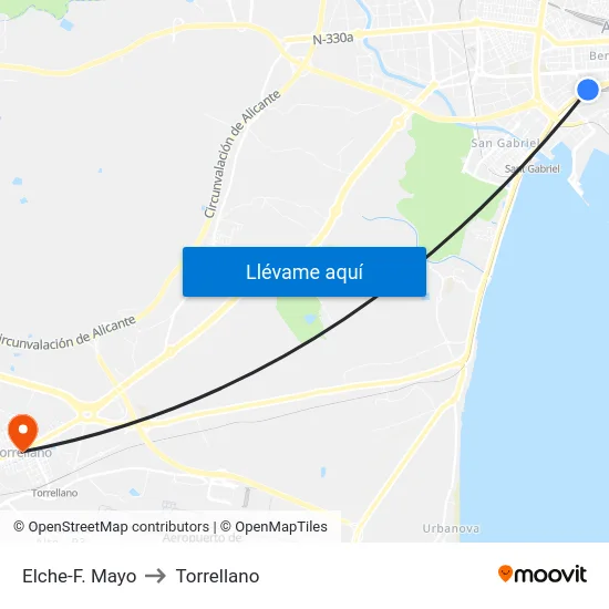 Elche-F. Mayo to Torrellano map