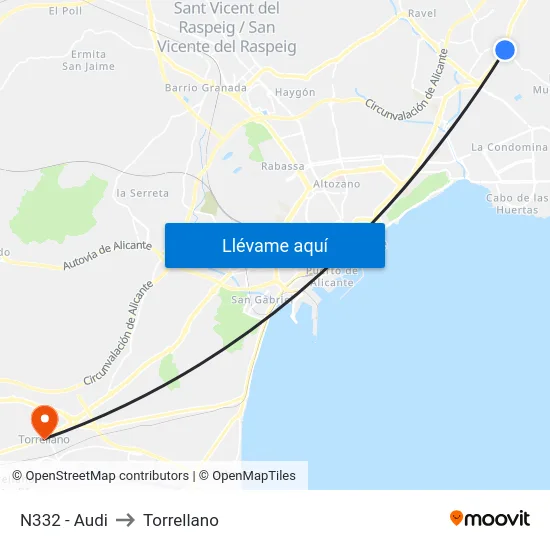 N332 - Audi to Torrellano map