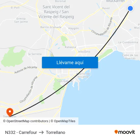 N332 - Carrefour to Torrellano map