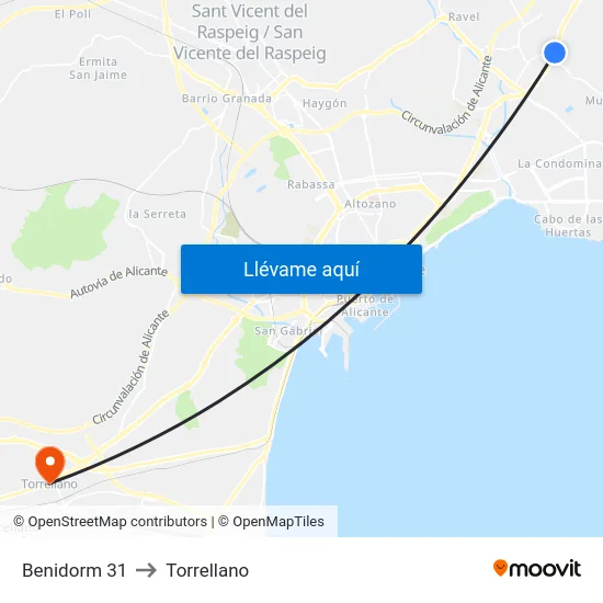 Benidorm 31 to Torrellano map