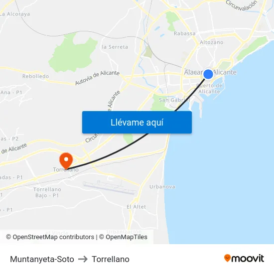 Muntanyeta-Soto to Torrellano map